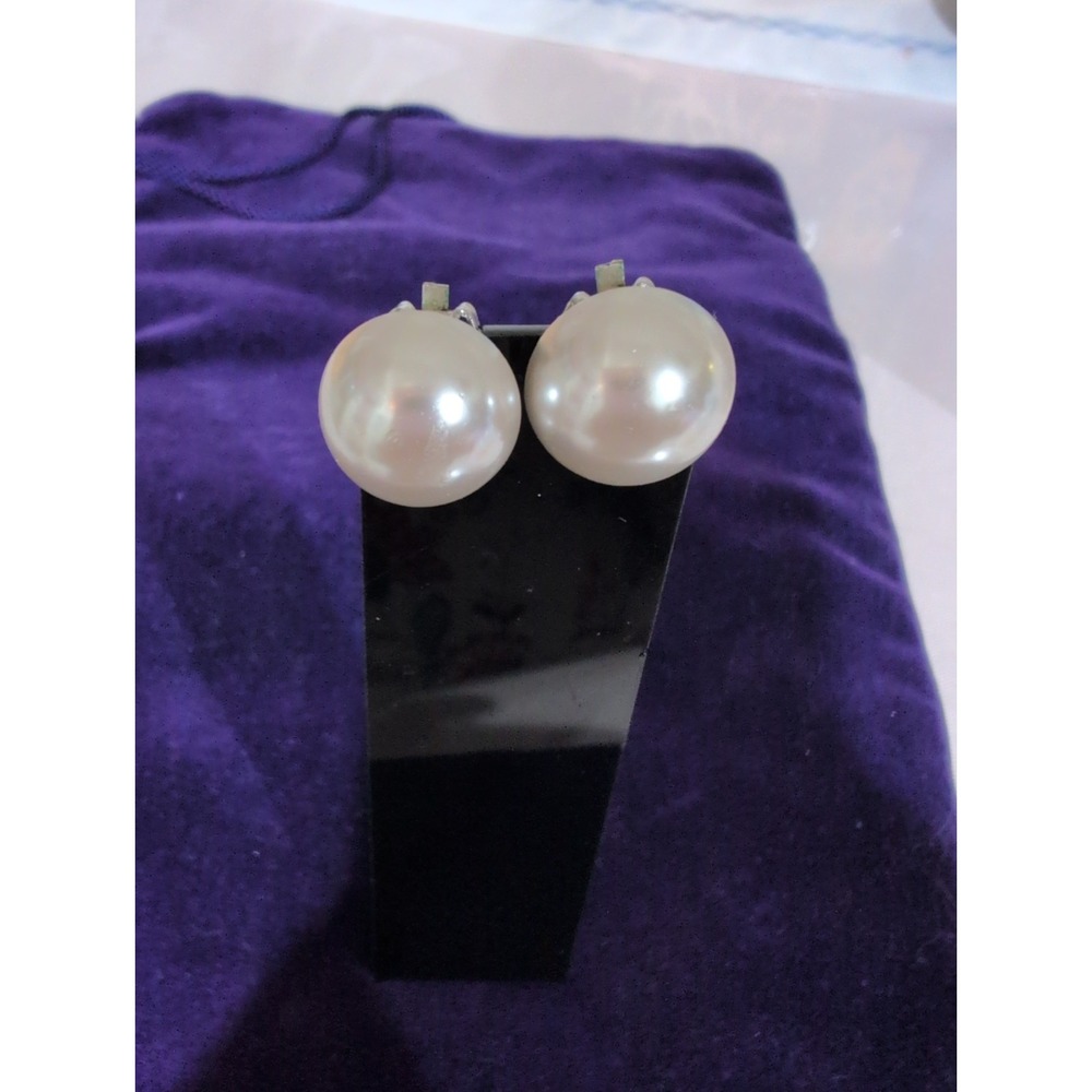 Vintage Large Pearl Clip On Earrings Marked Japan